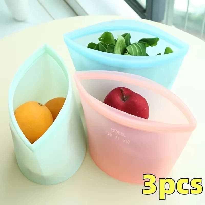 Set Sacchetti Salvafreschezza in Silicone Riutilizzabili 1/3 pz per Frigo e Freezer