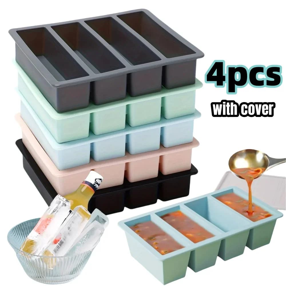 Set Stampi per Cubetti di Ghiaccio Rettangolari con Coperchio (1/4 pz) - Vaschette Impilabili
