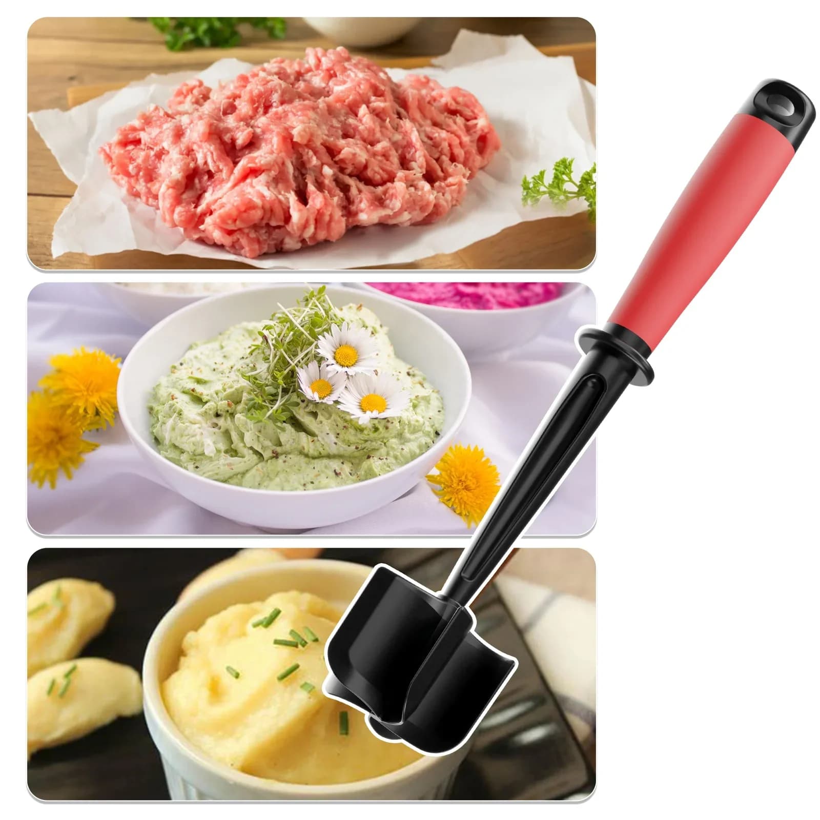 Tritacarne e Schiacciapatate a 5 Lame per Hamburger | Antiaderente con Manico Termoresistente