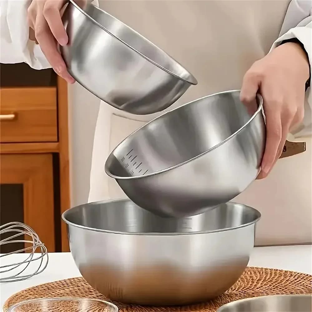 Set da 1-3 ciotole in acciaio inox con scala graduata per cucina e impasti, ciotole capienti per alimenti