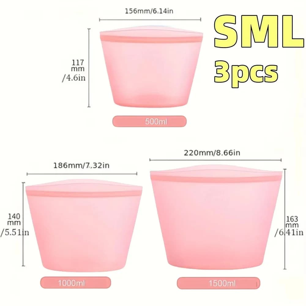 Set Sacchetti Salvafreschezza in Silicone Riutilizzabili 1/3 pz per Frigo e Freezer