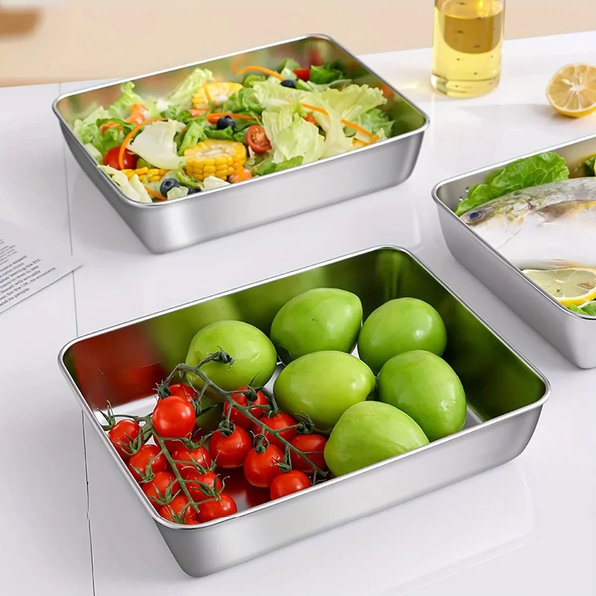 Set da 3 Contenitori per Alimenti in Acciaio Inox - Ermetici Senza BPA per Frigorifero e Dispensa
