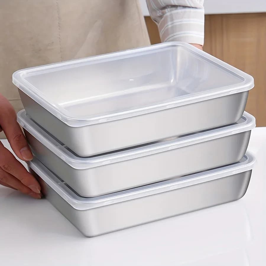 Set da 3 Contenitori per Alimenti in Acciaio Inox - Ermetici Senza BPA per Frigorifero e Dispensa