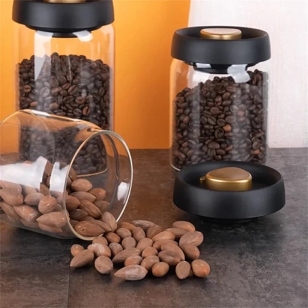 Barattolo Sottovuoto in Vetro per Chicchi di Caffè e Alimenti - Contenitore Ermetico Antiumidità