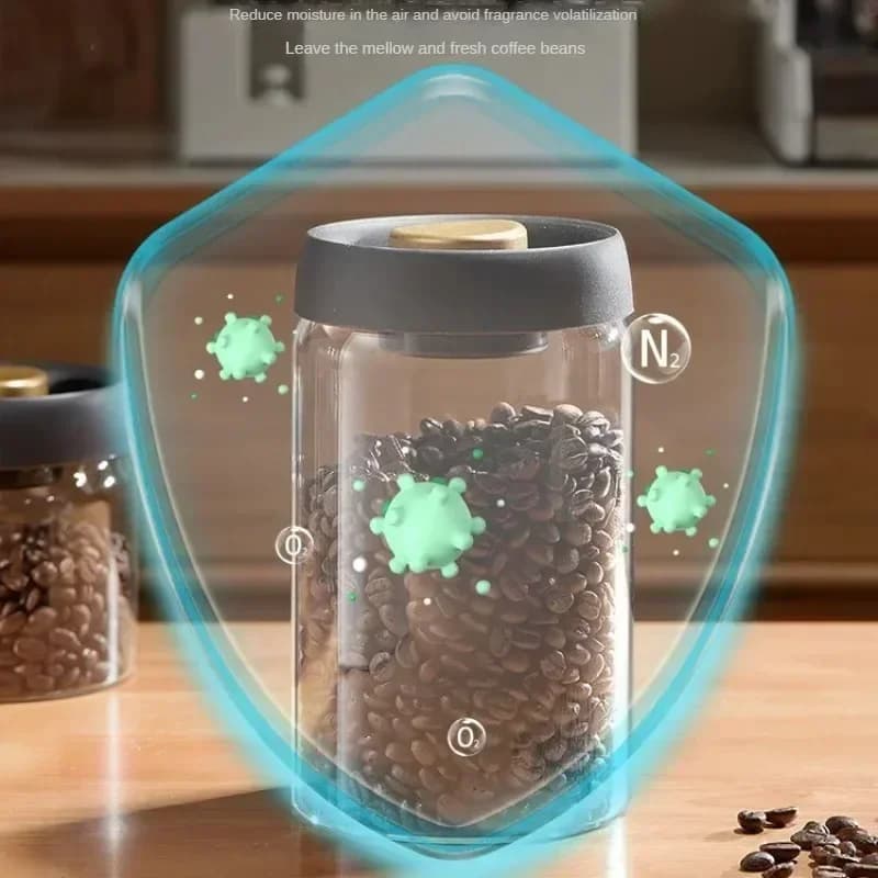 Barattolo Ermetico Sottovuoto Manuale in Vetro con Coperchio Nero - Per Chicchi di Caffè e Tè