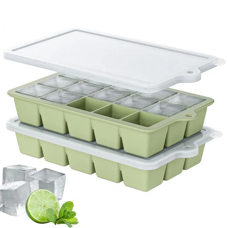 Set 2 Stampi per Ghiaccio in Silicone con Coperchio a 15 Scomparti per Cocktail e Whisky