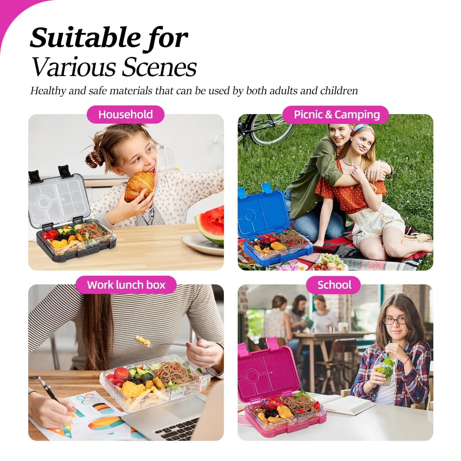 Portavivande Ermetico Bento Box per Microonde con Posate per Scuola e Ufficio