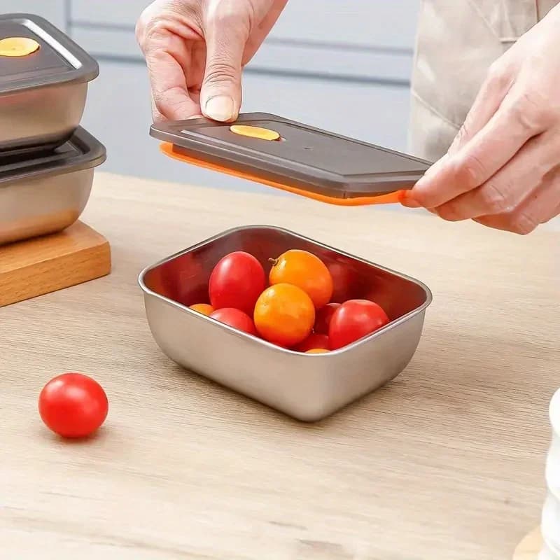 Set da 4 Contenitori per Alimenti in Acciaio Inox Spessorato, Ermetici Senza BPA Impilabili per Frigo e Dispensa
