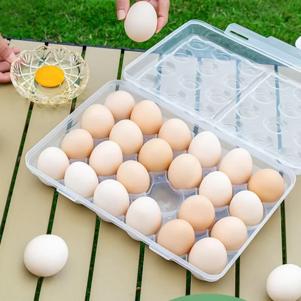 Portauova in Plastica con Coperchio Contenitore per Frigorifero Vassoio Salvaspazio per Campeggio e Casa