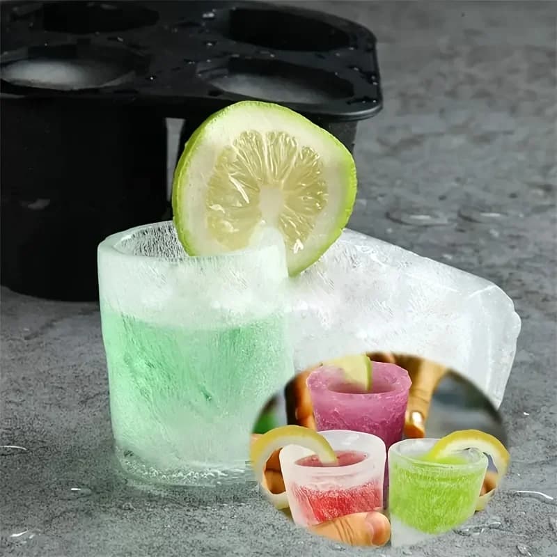 Stampo per Ghiaccio in Silicone a 4 Fori a Pressione, Formine Rotonde per Whisky e Birra