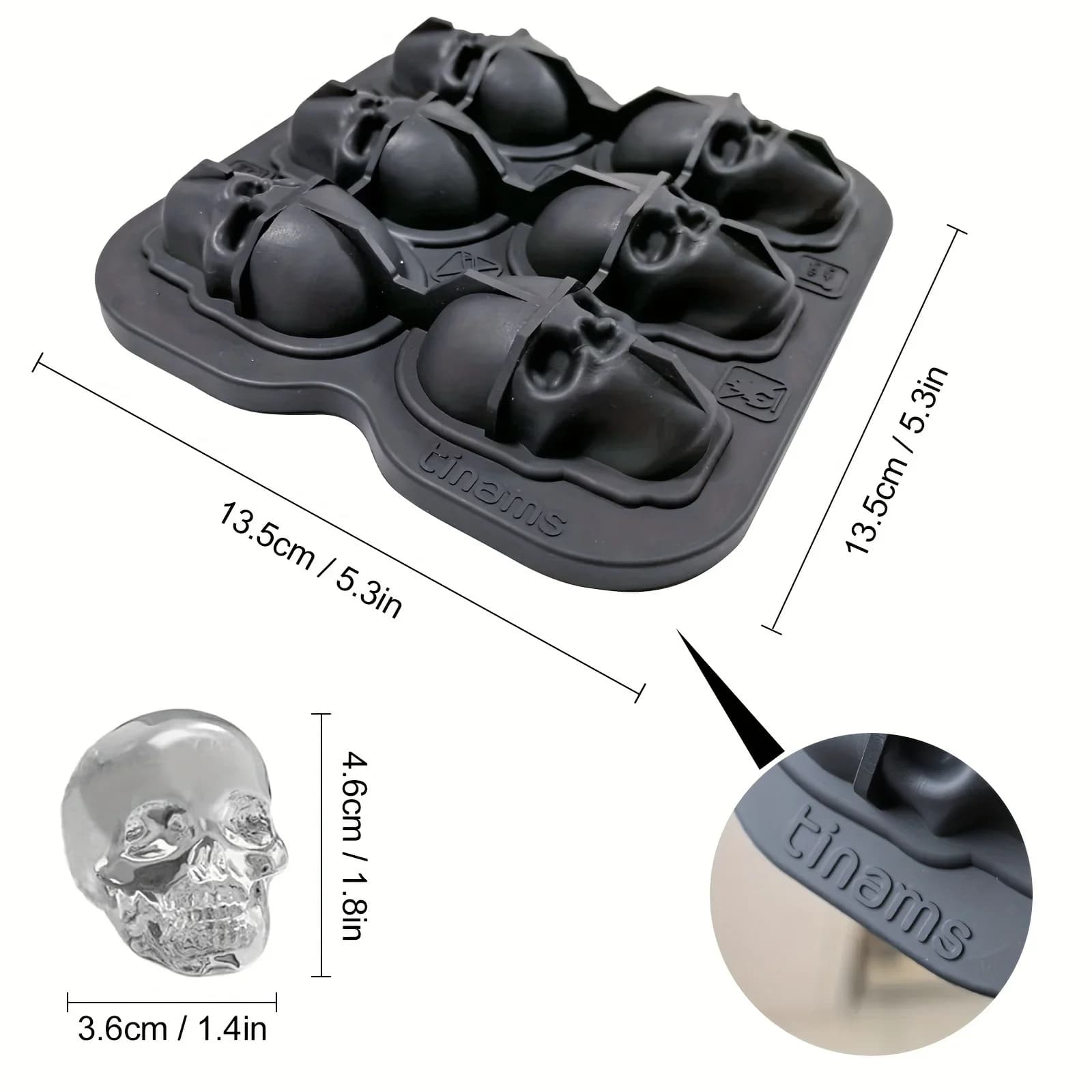 Stampo per cubetti di ghiaccio 3D a teschio in silicone senza BPA