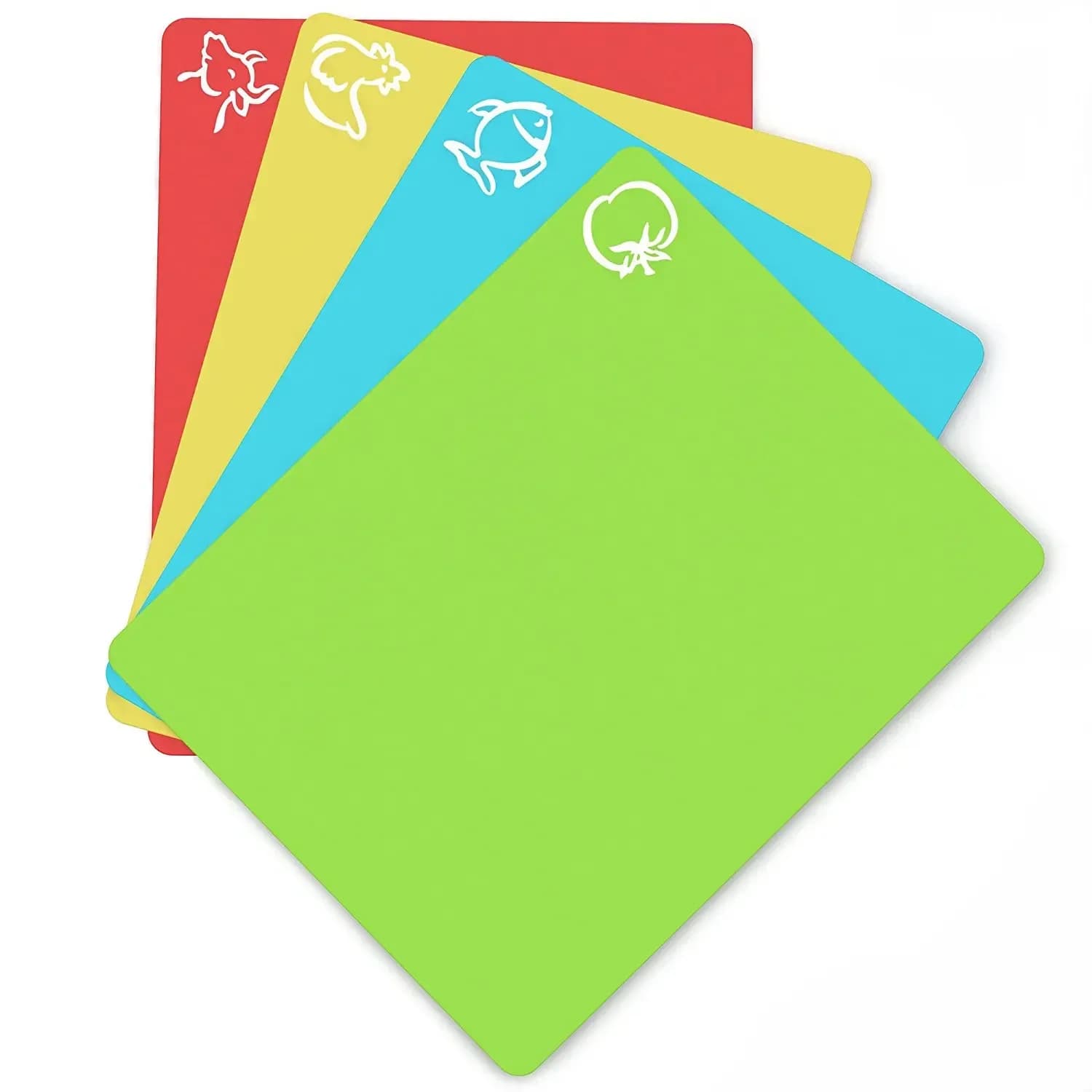 Set di 4 Taglieri Flessibili in Plastica Antiscivolo con Icone Cibo Tappetini da Taglio per Cucina