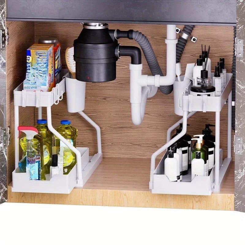 Organizer Estraibile Multistrato, Scaffale Salvaspazio per Spezie Cucina e Sottolavello Bagno