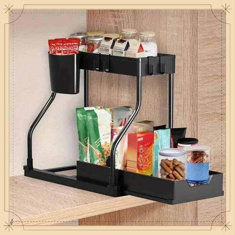 Organizer Estraibile Multistrato, Scaffale Salvaspazio per Spezie Cucina e Sottolavello Bagno