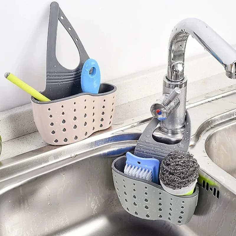 Cestino di Scarico per Lavello da Cucina - Porta Spugna e Sapone Regolabile da Appendere
