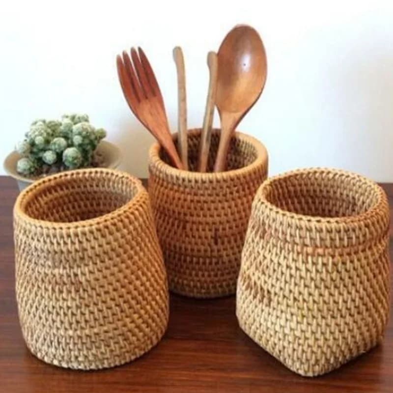 Cestino Portaoggetti in Rattan Portaposate e Organizer per Tavola e Cucina