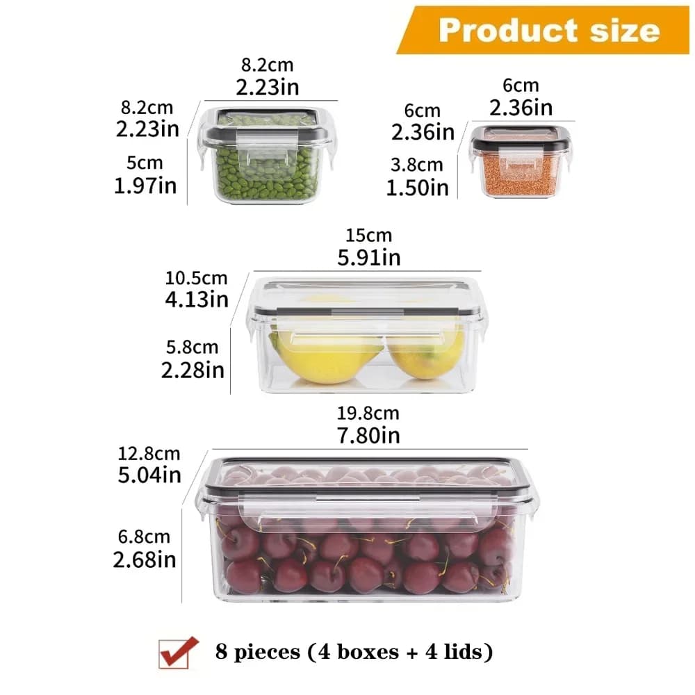 Set 8 Contenitori Ermetici per Alimenti Senza BPA con Coperchi a Scatto - Per Microonde e Freezer