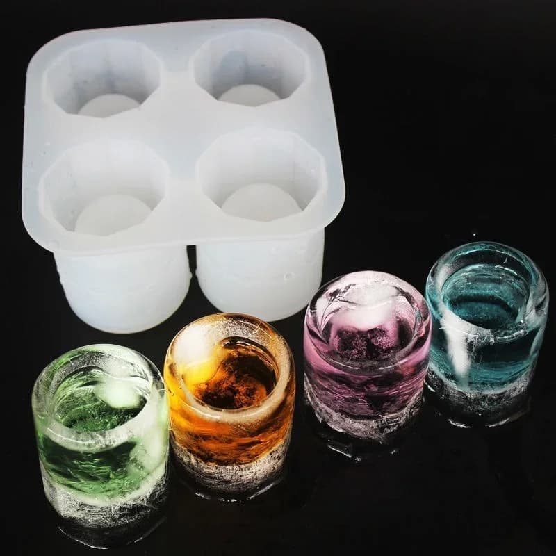 Stampo per Ghiaccio in Silicone a 4 Fori a Pressione, Formine Rotonde per Whisky e Birra