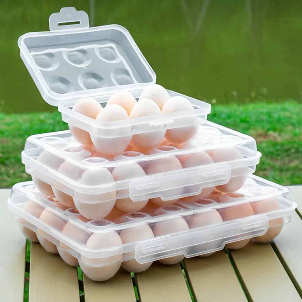 Portauova in Plastica con Coperchio Contenitore per Frigorifero Vassoio Salvaspazio per Campeggio e Casa