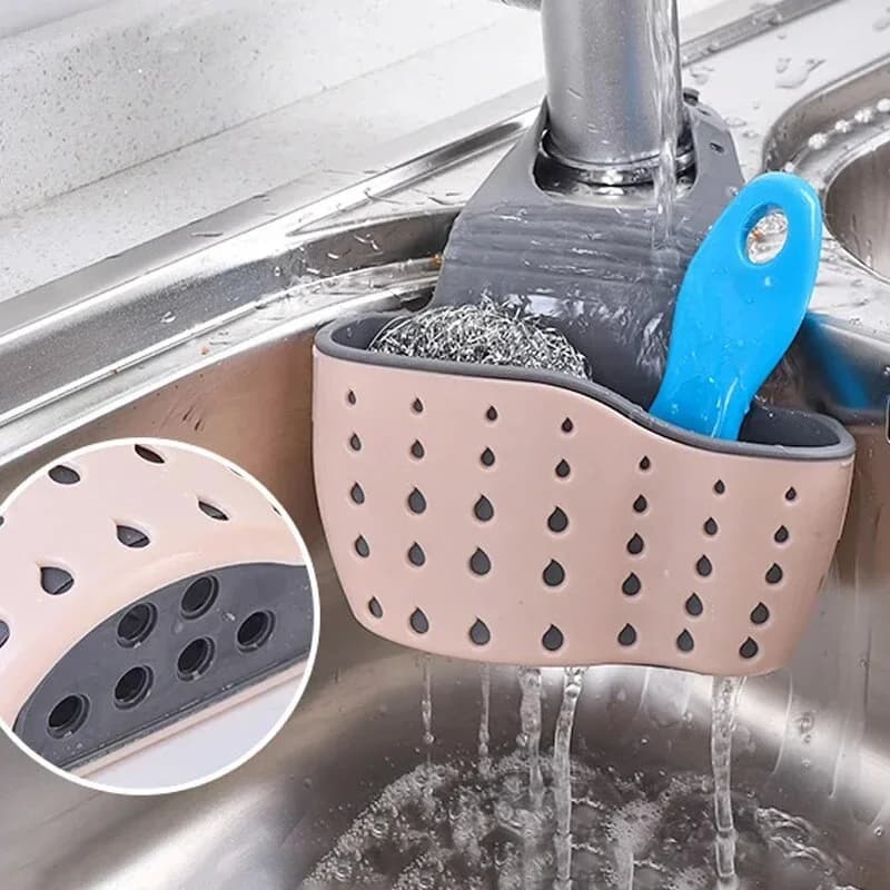 Cestino di Scarico per Lavello da Cucina - Porta Spugna e Sapone Regolabile da Appendere