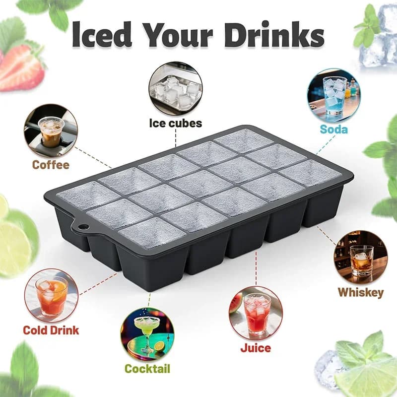 Set 2 Stampi per Ghiaccio in Silicone con Coperchio a 15 Scomparti per Cocktail e Whisky