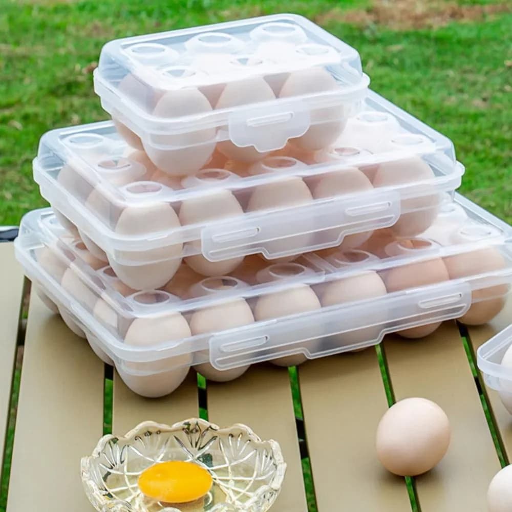 Portauova in Plastica con Coperchio Contenitore per Frigorifero Vassoio Salvaspazio per Campeggio e Casa
