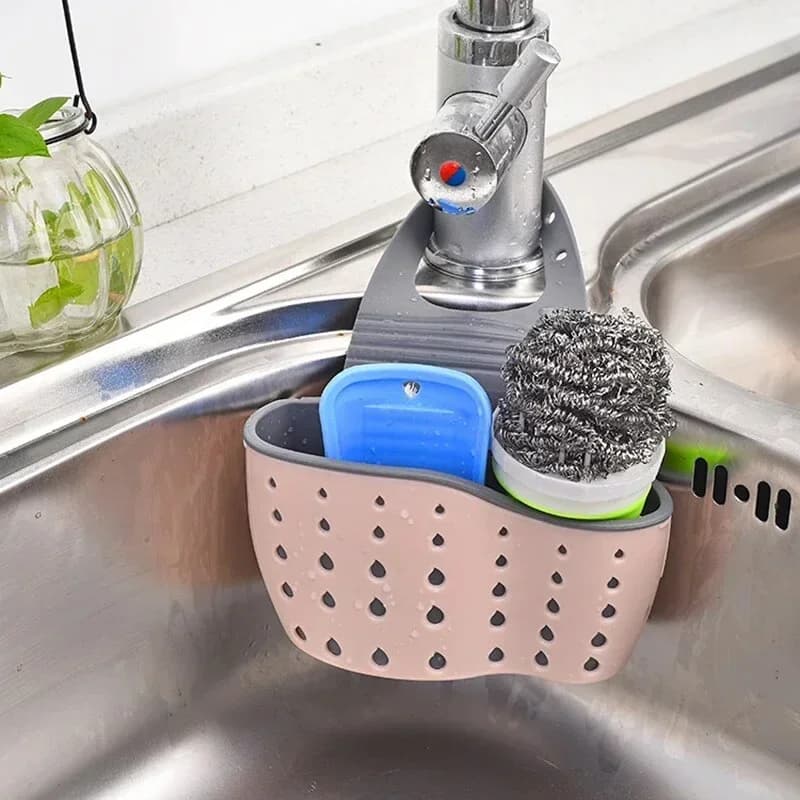 Cestino di Scarico per Lavello da Cucina - Porta Spugna e Sapone Regolabile da Appendere