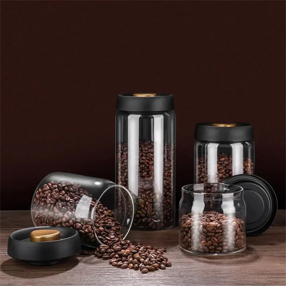 Barattolo Sottovuoto in Vetro per Chicchi di Caffè e Alimenti - Contenitore Ermetico Antiumidità
