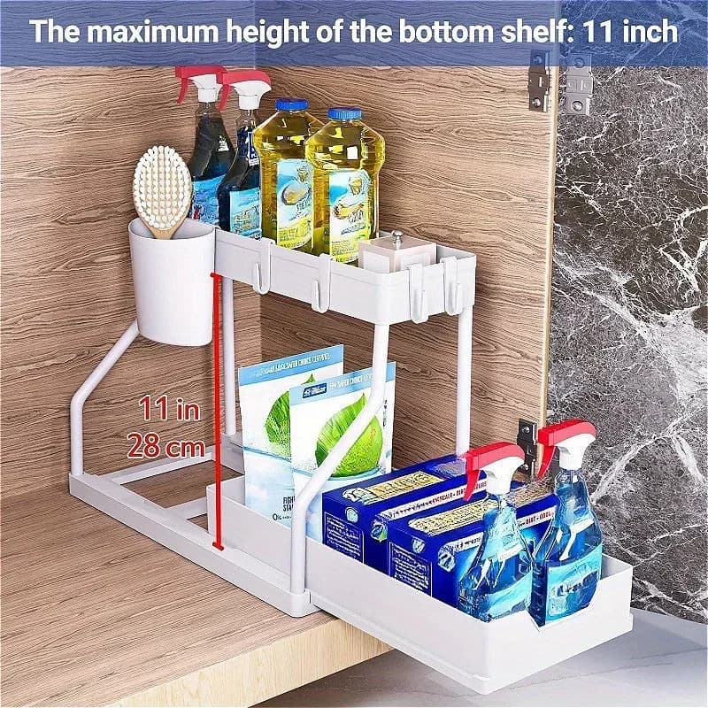Organizer Estraibile Multistrato, Scaffale Salvaspazio per Spezie Cucina e Sottolavello Bagno