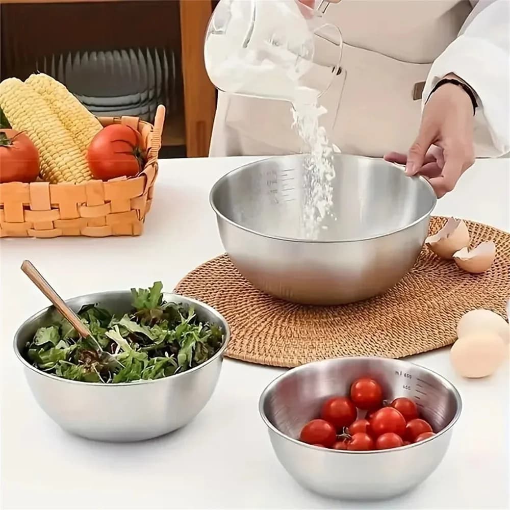 Set da 1-3 ciotole in acciaio inox con scala graduata per cucina e impasti, ciotole capienti per alimenti