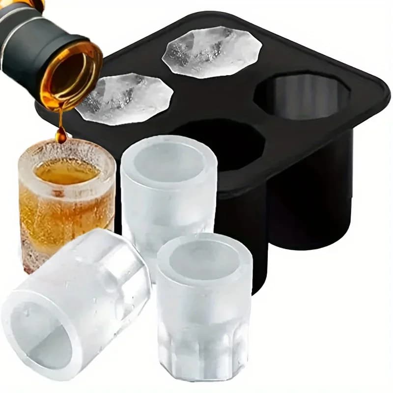 Stampo per Ghiaccio in Silicone a 4 Fori a Pressione, Formine Rotonde per Whisky e Birra