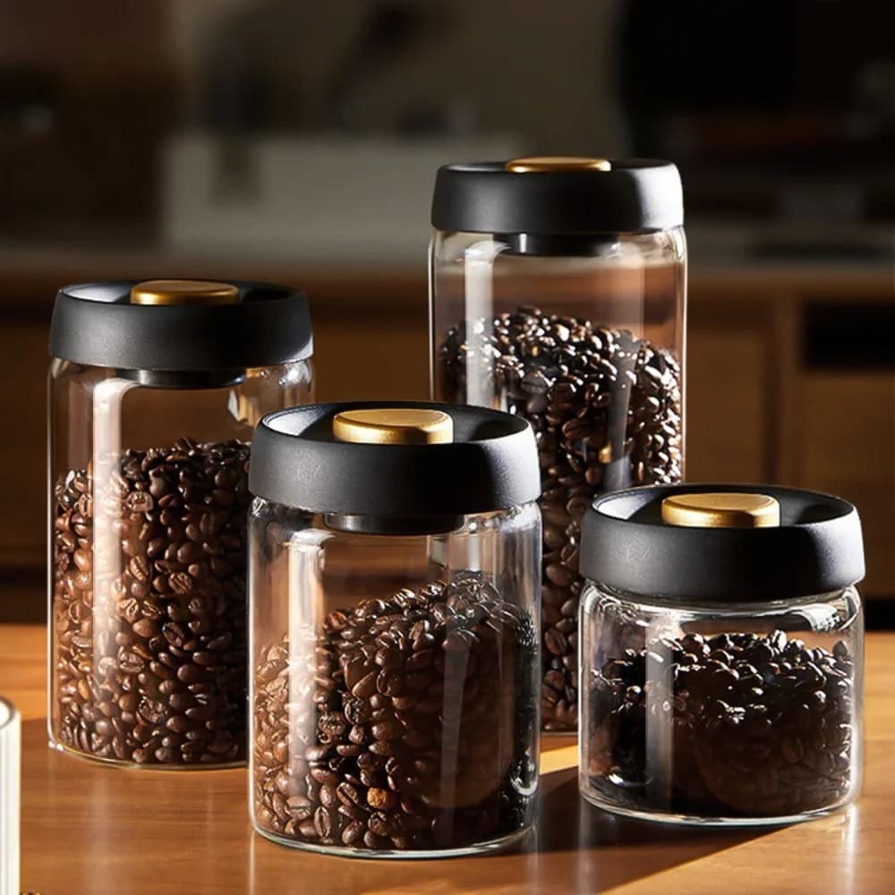 Barattolo Sottovuoto in Vetro per Chicchi di Caffè e Alimenti - Contenitore Ermetico Antiumidità
