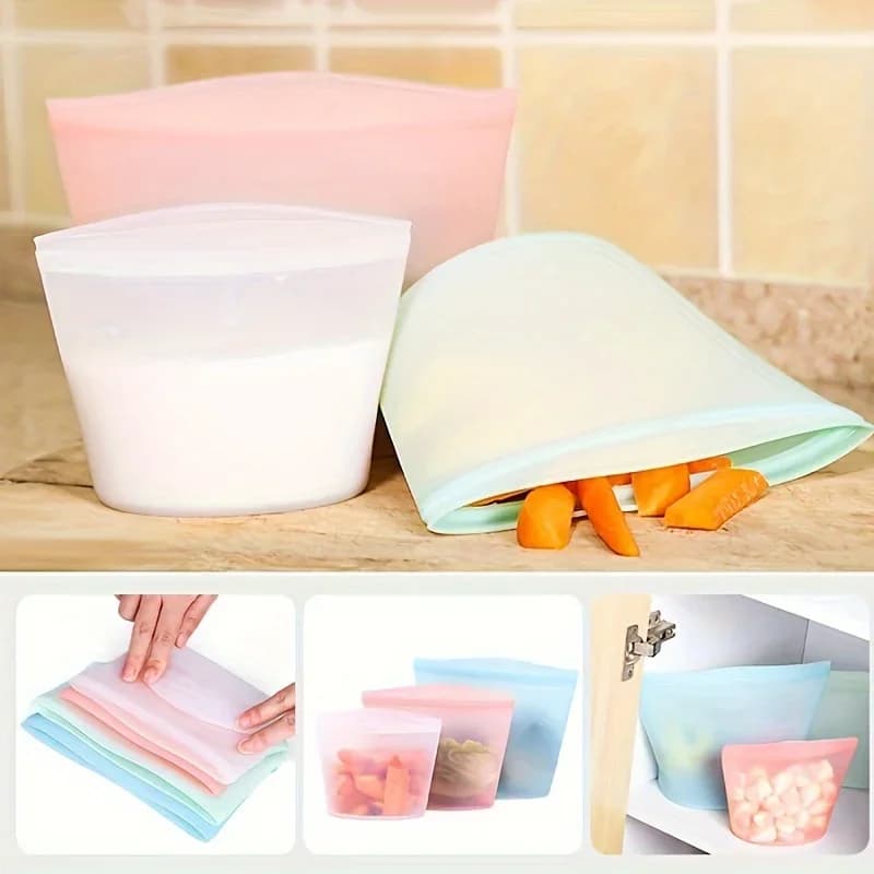 Set Sacchetti Salvafreschezza in Silicone Riutilizzabili 1/3 pz per Frigo e Freezer
