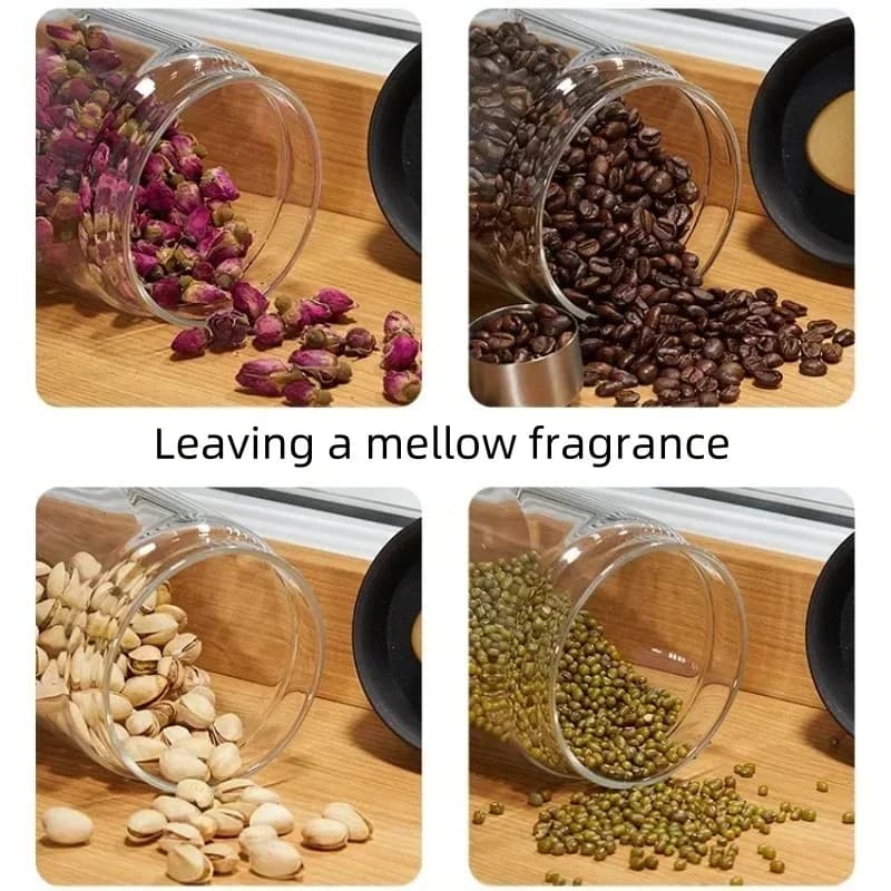 Barattolo Ermetico Sottovuoto Manuale in Vetro con Coperchio Nero - Per Chicchi di Caffè e Tè