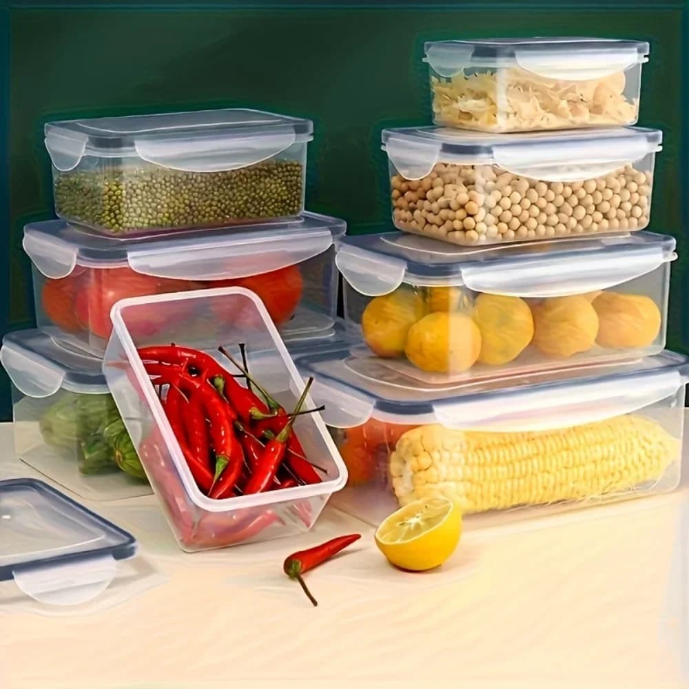 Set 8 Contenitori Ermetici per Alimenti Senza BPA con Coperchi a Scatto - Per Microonde e Freezer
