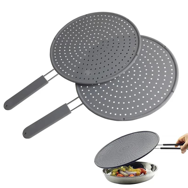 Paraschizzi da cucina in silicone con manico, coperchio paraolio termoresistente per padelle