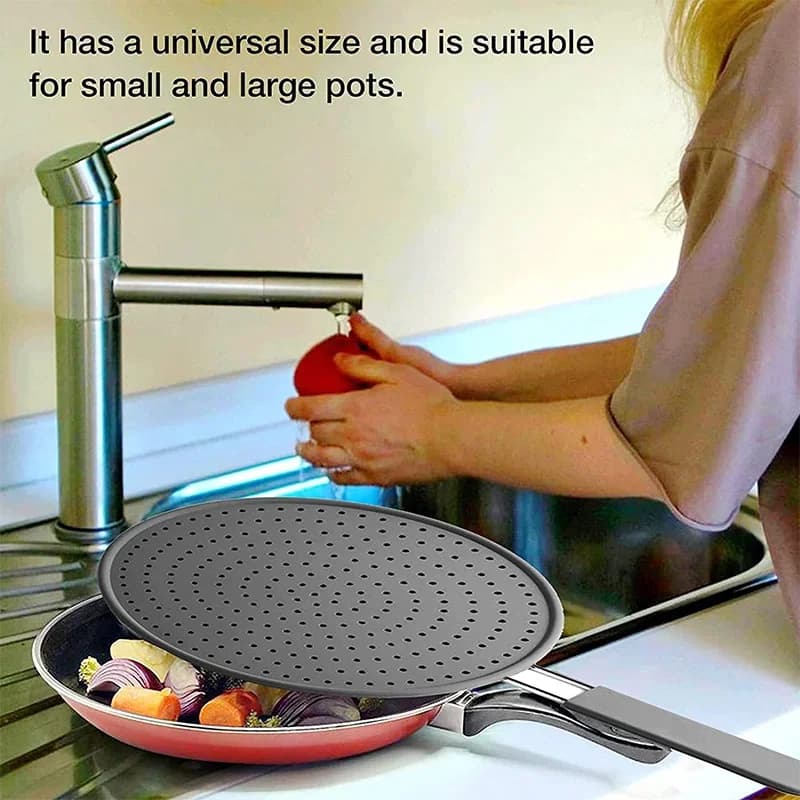 Paraschizzi da cucina in silicone con manico, coperchio paraolio termoresistente per padelle