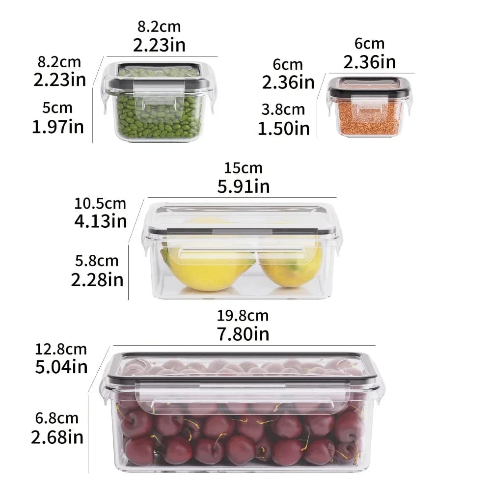 Set 8 Contenitori Ermetici per Alimenti Senza BPA con Coperchi a Scatto - Per Microonde e Freezer