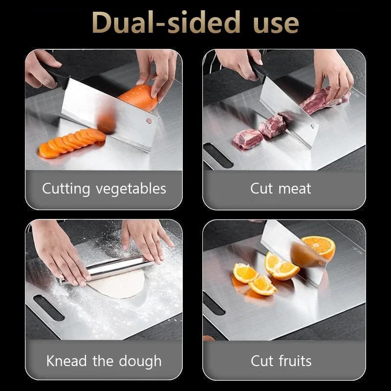 Set 3 Taglieri in Acciaio Inox - Tagliere Bifacciale per Carne, Verdure e Impasti