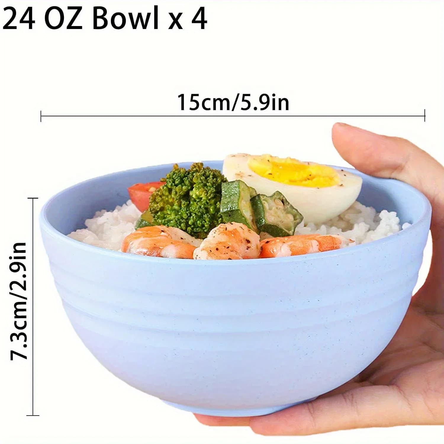 Set di 4 Ciotole Infrangibili da 24 Once in Plastica PP per Zuppa, Riso e Cereali - Adatte a Microonde e Lavastoviglie