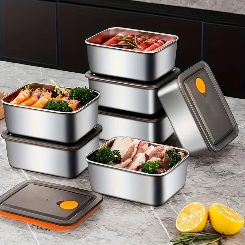 Set da 4 Contenitori per Alimenti in Acciaio Inox Spessorato, Ermetici Senza BPA Impilabili per Frigo e Dispensa