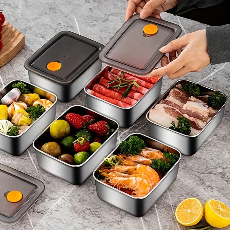 Set da 4 Contenitori per Alimenti in Acciaio Inox Spessorato, Ermetici Senza BPA Impilabili per Frigo e Dispensa
