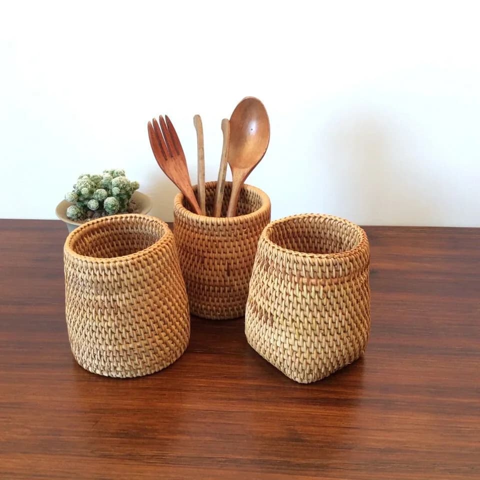 Cestino Portaoggetti in Rattan Portaposate e Organizer per Tavola e Cucina