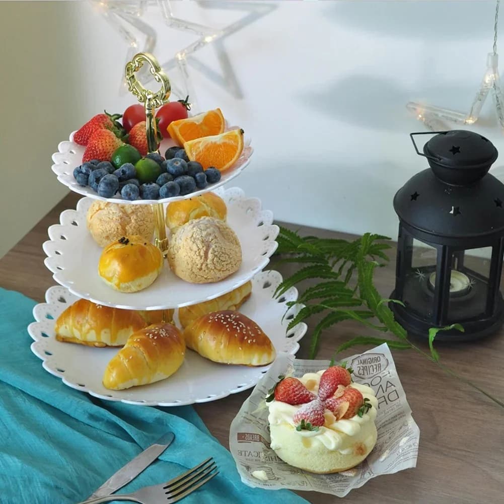 Alzata per Dolci e Frutta a 3 Piani - Vassoio da Portata per Feste, Compleanni e Matrimoni