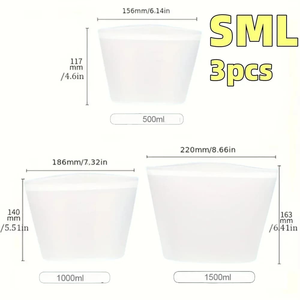 Set Sacchetti Salvafreschezza in Silicone Riutilizzabili 1/3 pz per Frigo e Freezer
