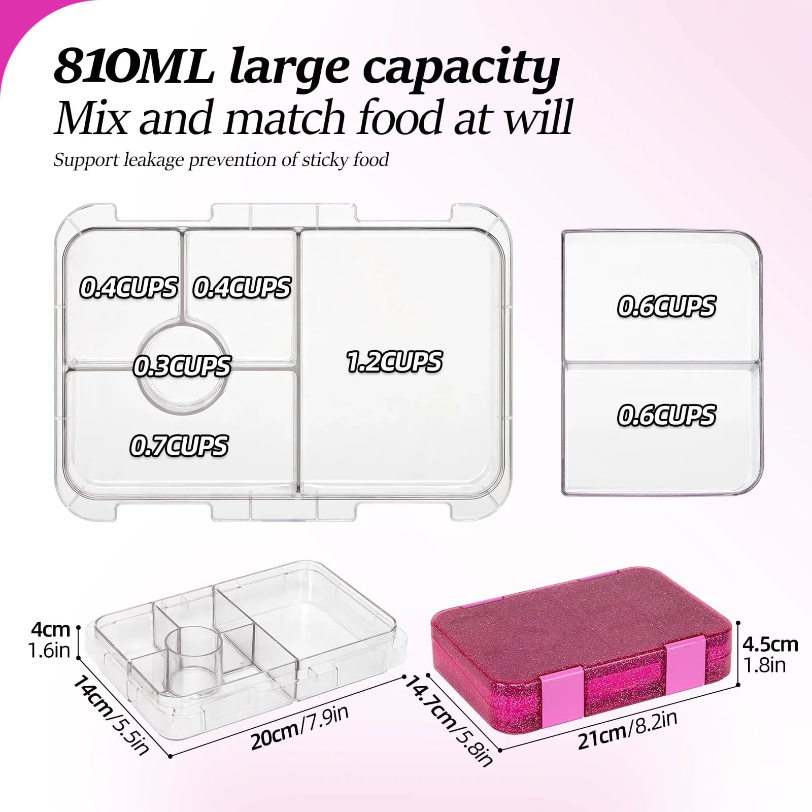 Portavivande Ermetico Bento Box per Microonde con Posate per Scuola e Ufficio