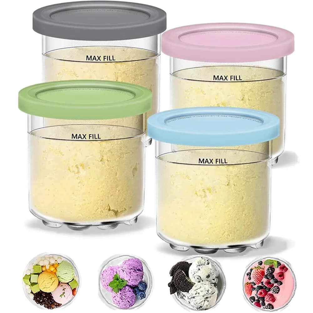 Set di 4 Barattoli con Coperchio per Ninja Creami, Vaschette per Gelato e Frullati