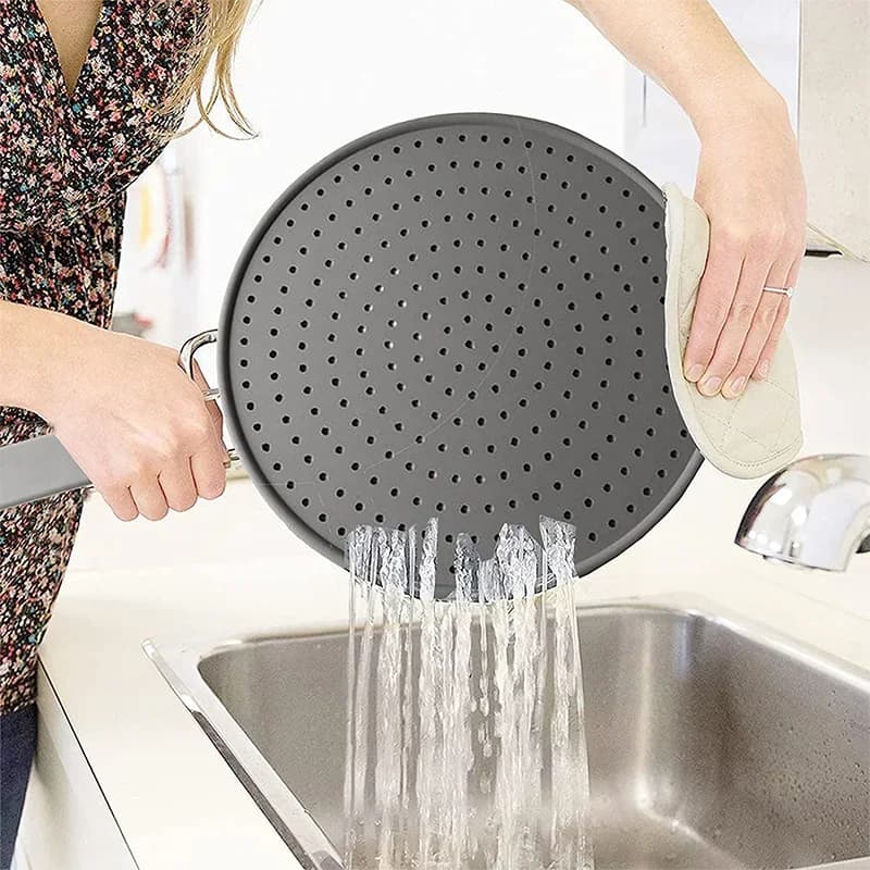 Paraschizzi da cucina in silicone con manico, coperchio paraolio termoresistente per padelle