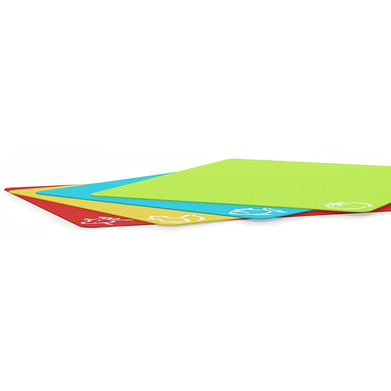 Set di 4 Taglieri Flessibili in Plastica Antiscivolo con Icone Cibo Tappetini da Taglio per Cucina