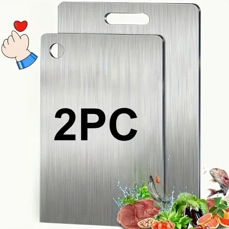 Set 2 Taglieri in Acciaio Inox - Antiscivolo per Carne e Verdure | Senza BPA e Antiruggine